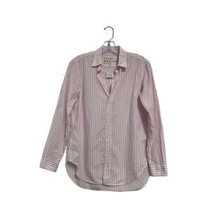 Frank & Eileen Top Womens S The Frank Button Up Pink White Stripe Shirt Italy